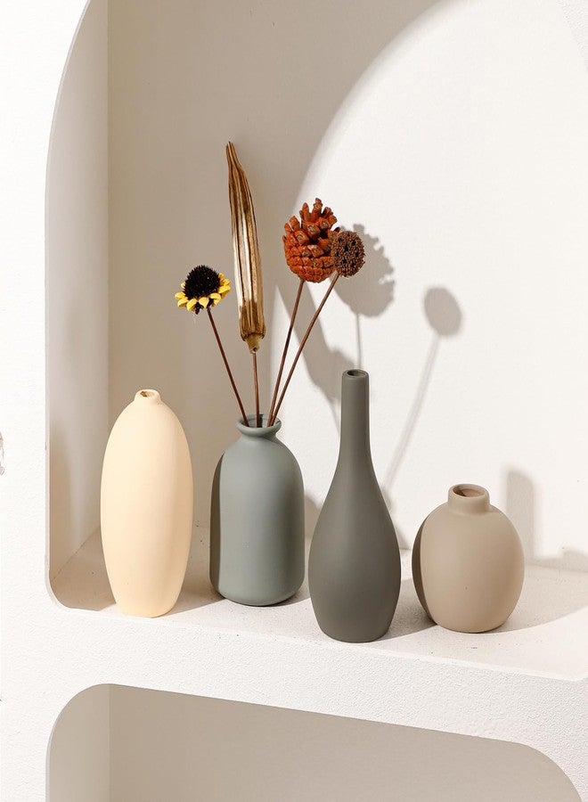Tuioyoc Ceramic Vase Set of 4 Small Vases Home Decor Modern Rustic Farmhouse Pottery Decorative Flower Vases for Pampas Grass Dried Fresh Flowers, Living Room, Bedroom, Table Centerpiece, Mantel, Shelf - Image 3